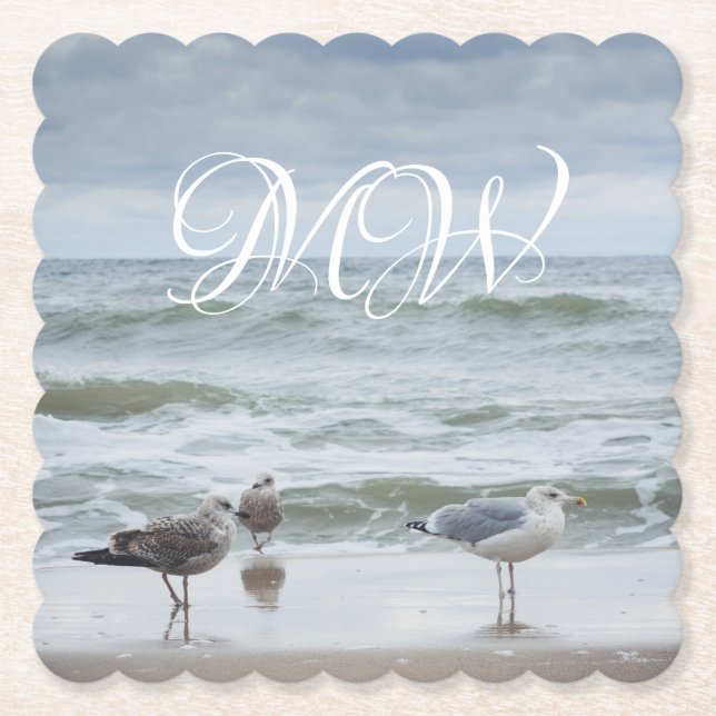 Havsvy: vågar och fiskmås underlägg papper (Framsida)