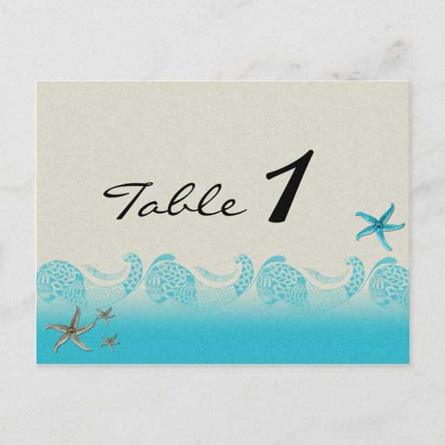 Havsyta i Bordsnumret Sand och Aqua Bröllop Vykort (Framsida)