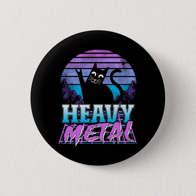 Havy Metall Retro Sunset Cat Heavy Metall Retrowav Knapp (Framsida)