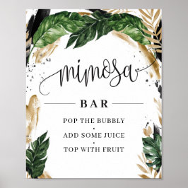 Hawai tropiska blad blommor guld mimosa barskylt poster