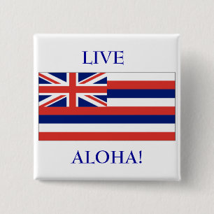 Hawaiansk flagga som ÄR LEVANDE, ALOHA! KNÄPPAS Knapp