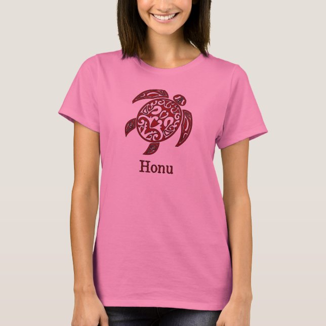 Hawaiansk havssköldpadda i rött t-shirt (Framsida)