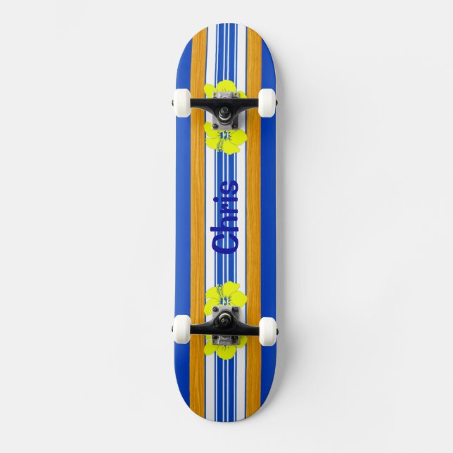 Hawaiansk hibiskusblåttsurfingbräda mini skateboard bräda 18,7 cm (Framsida)