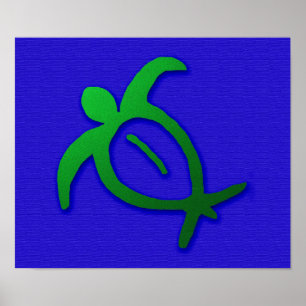 Hawaiansk Honu Petroglyph på blått Poster