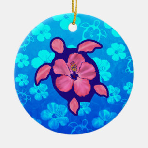 Hawaiansk Honu sköldpadda och hibiskus Julgransprydnad Keramik