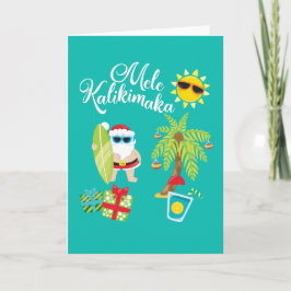 Hawaiansk jul. Jultomten Mele Kalikimaka. Helgkort