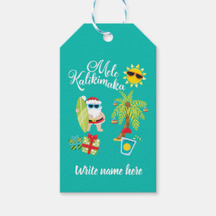 Hawaiansk jul. Jultomten Mele Kalikimaka. Presentetikett