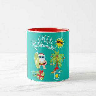 Hawaiansk jul. Jultomten Mele Kalikimaka. Två-Tonad Mugg