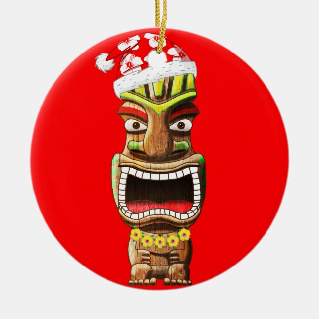 Hawaiansk jul Santa Tiki Julgransprydnad Keramik (Framsidan)