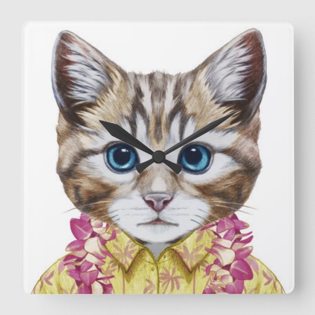 Hawaiansk kattunge fyrkantig klocka (Framsida)