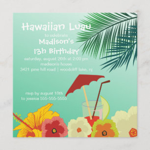 Hawaiansk Luau födelsedagsfest inbjudan