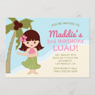 Hawaiansk Luau Hula flickafödelsedagsfest inbjudan