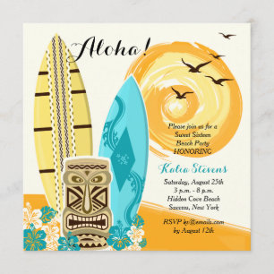 Hawaiansk Luau surfingbrädainbjudan Inbjudningar