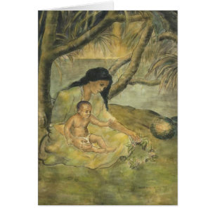 Hawaiansk mor och barn - Charles W. Bartlett Hälsningskort