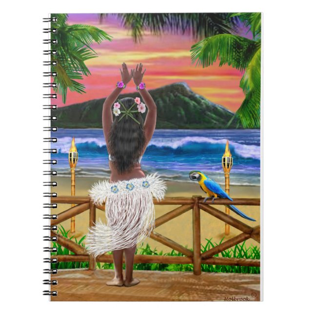 HAWAIANSK SOLNEDGÅNG HULA ANTECKNINGSBOK MED SPIRAL (Framsidan)