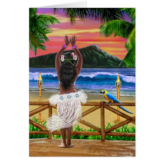 HAWAIANSK SOLNEDGÅNG HULA HÄLSNINGSKORT (Framsidan)