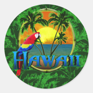 Hawaiansk solnedgång runt klistermärke
