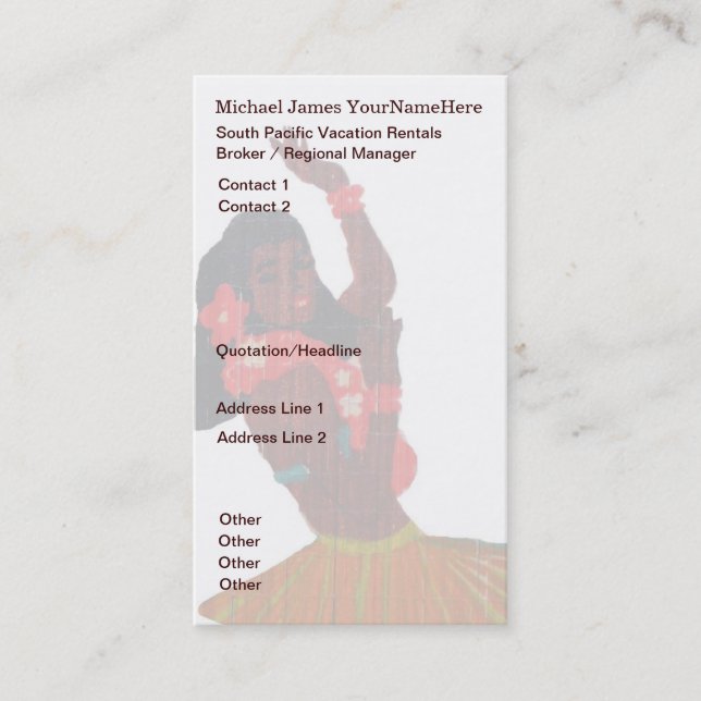 Hawaiansk South Pacific fastighet Visitkort (Framsida)