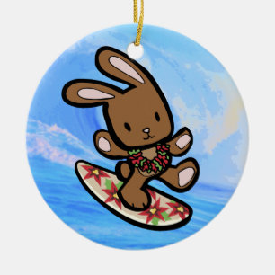 Hawaiansk surfa kaninhelgdagtecknad julgransprydnad keramik