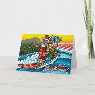 Hawaiansk surfa Santa för blåttjul illustration Helgkort