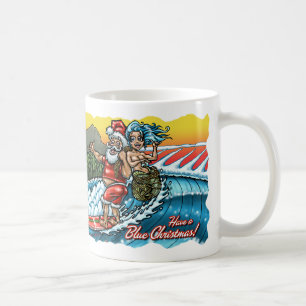 Hawaiansk surfa Santa för blåttjul illustration Kaffemugg