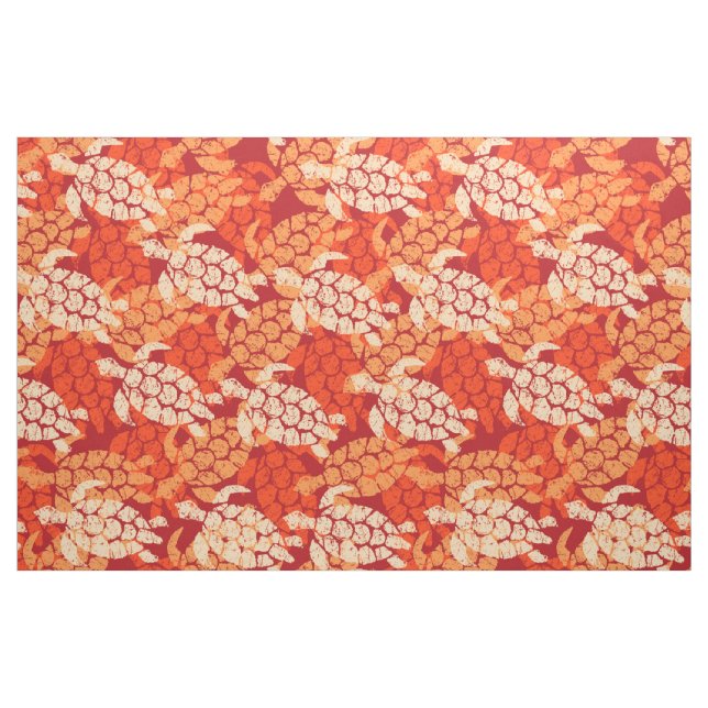 Hawaiansk Tapa för Honu havssköldpadda - orange Tyg (Fat Quarter)