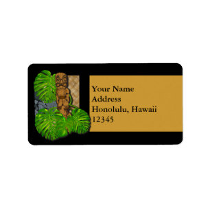 Hawaiansk Tiki Lauhala etikett Adressetikett