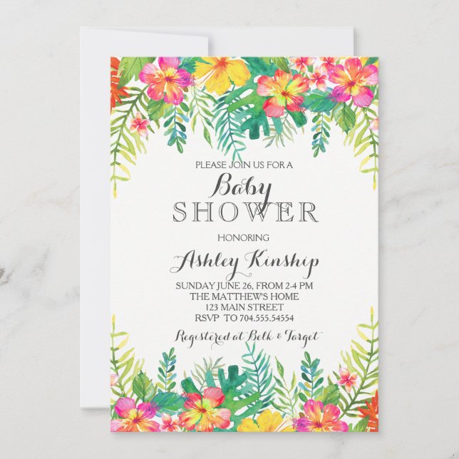 Hawaiansk tropisk baby showerinbjudan inbjudningar (Framsida)