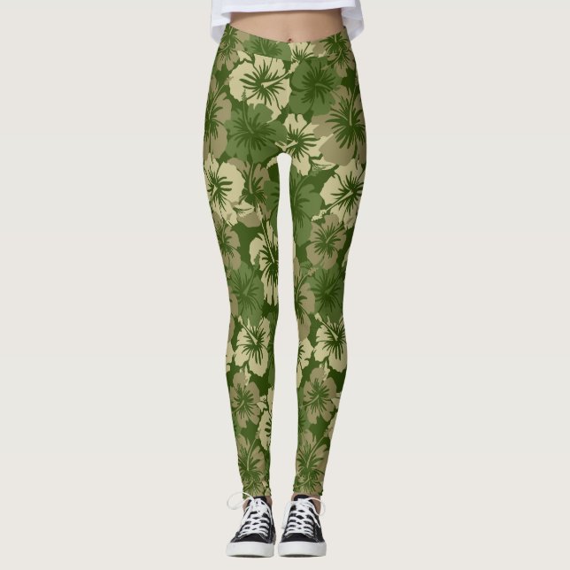 Hawaiansk tropisk blom- oliv för episk hibiskus leggings (Framsida)