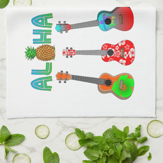 Hawaiansk Ukulele Aloha Hawaii Kökshandduk (Vikta)