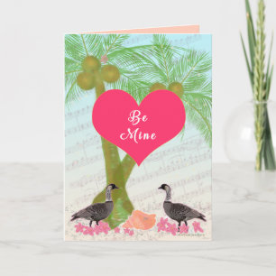 Hawaiansk Valentin-Hawaiibo Nene gäss, palmträd Helgkort