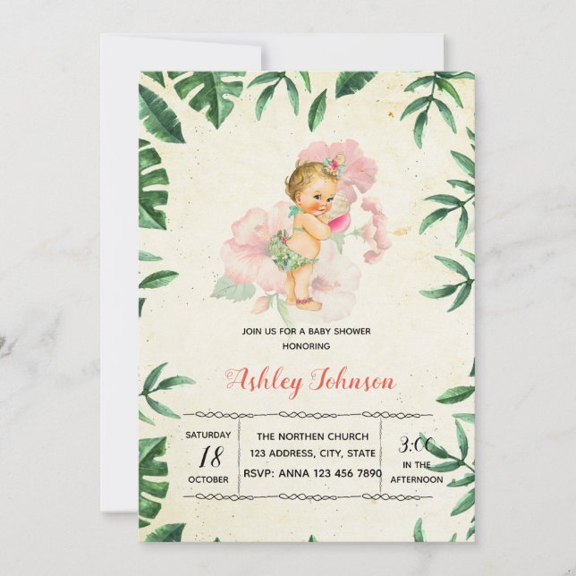 Hawaiansk vintagebaby showerinbjudan inbjudningar (Framsida)