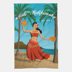 Hawaiansk vintageMele Kalikimaka vykort Kökshandduk