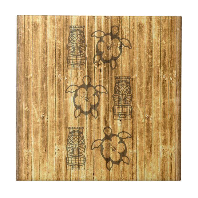 Hawaianska Honu och Tiki maskerar Kakelplatta (Framsidan)