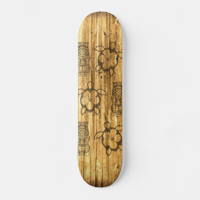 Hawaianska Honu och Tiki maskerar Mini Skateboard Bräda 18,5 Cm (Framsida)