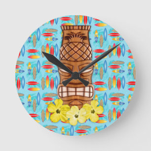 Hawaianska Tiki maskerar Rund Klocka