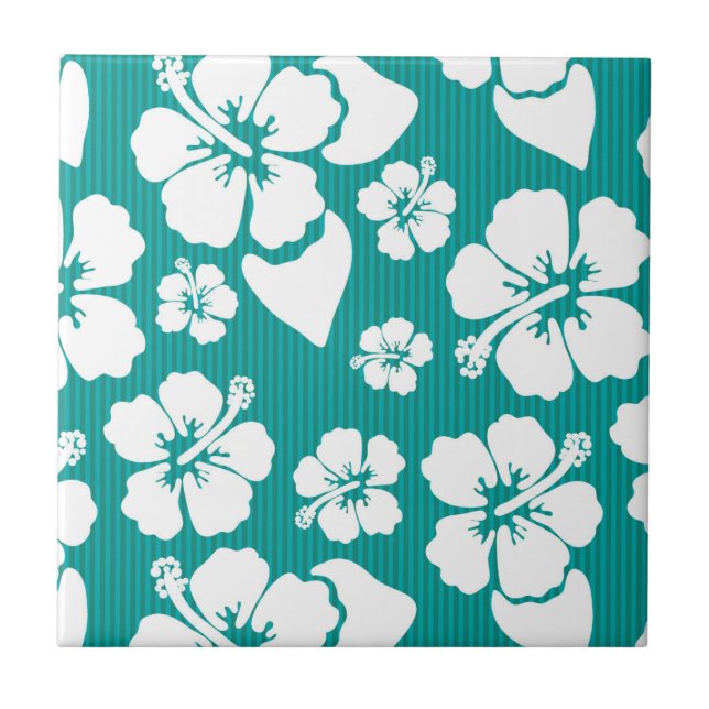 Hawaianskt hibiskusblommamönster kakelplatta (Framsidan)