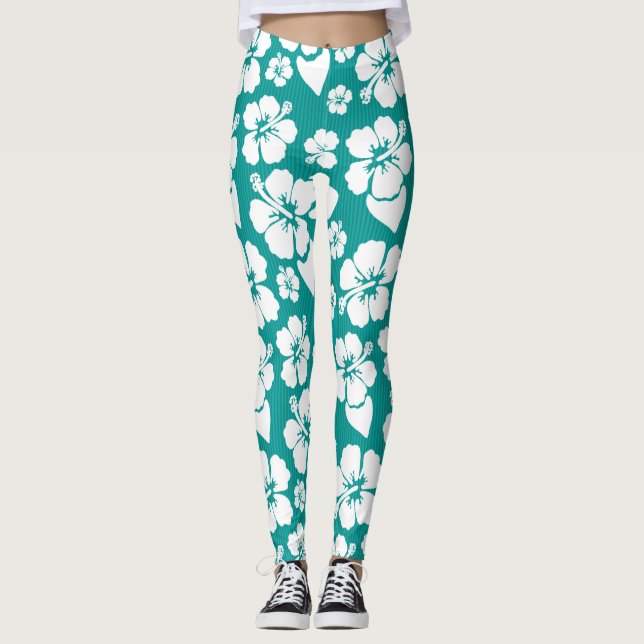 Hawaianskt hibiskusblommamönster leggings (Framsida)