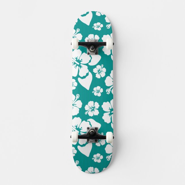 Hawaianskt hibiskusblommamönster old school skateboard bräda 21,6 cm (Framsida)