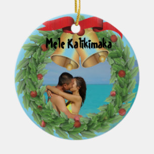 Hawaianskt julfoto julgransprydnad keramik