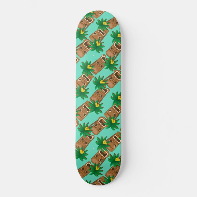 Hawaianskt Tiki repetitionmönster Mini Skateboard Bräda 18,7 Cm (Framsida)