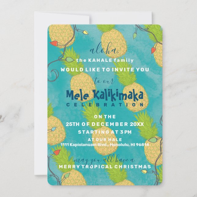 Hawaianskt tropiskt ljus för ananashavjul inbjudningar (Framsida)