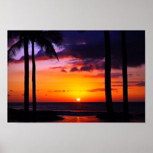 Hawaianskt tropiskt solnedgångparadis poster