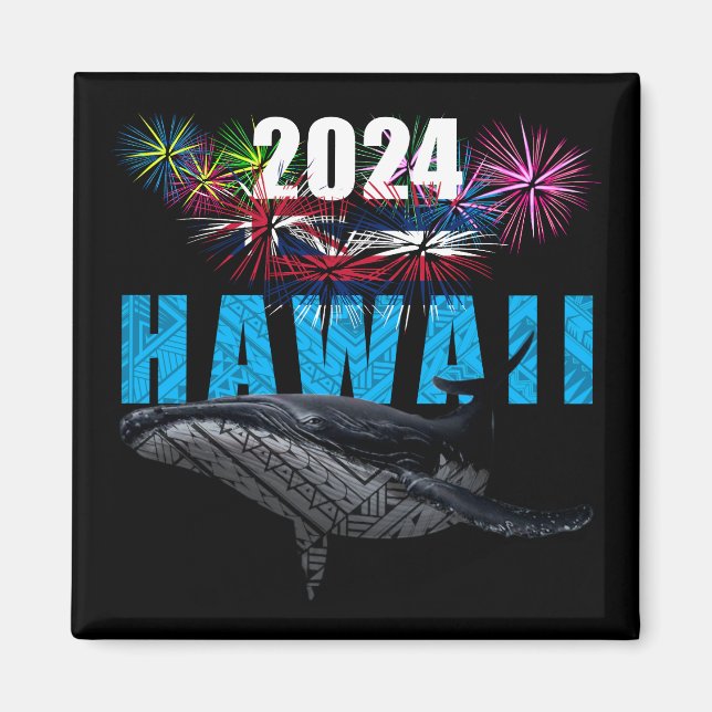 HAWAII 2024 POLYNESISKA TRIBAL HUMPBACK FIREWORKS MAGNET (Framsidan)
