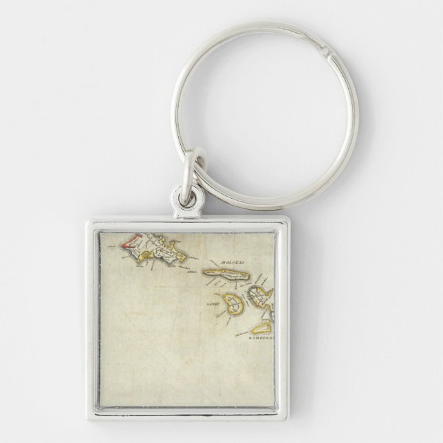 Hawaii 3 fyrkantig silverfärgad nyckelring (Framsidan)