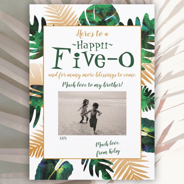 Hawaii 50:e födelsedagskortet inbjudningar (gold fern leaves hawaii 5-0 50th birthday tropical happy birthday greeting card)