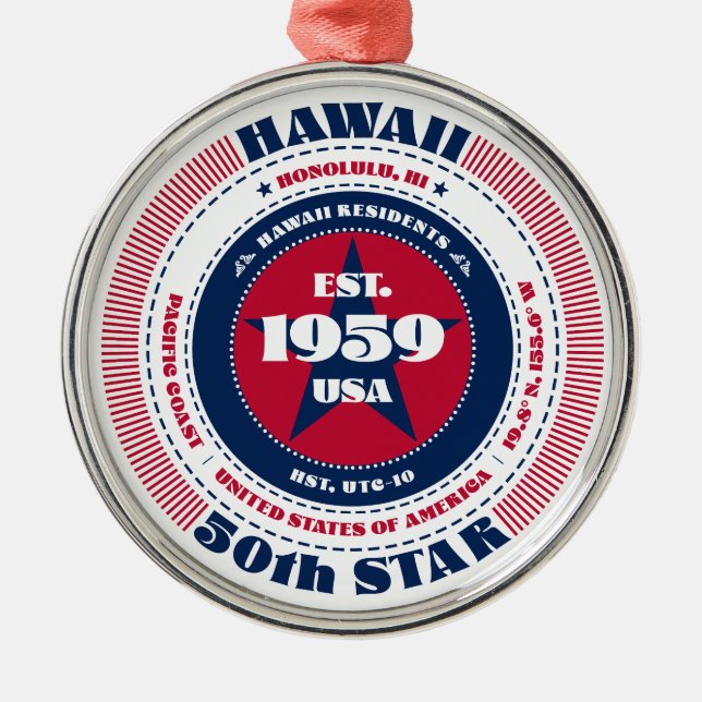 Hawaii 50:e statliga julprydnaden julgransprydnad metall (Framsidan)