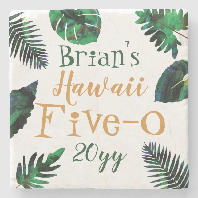 Hawaii 5-0 Keepsaky Bold Grönt Tropical Lövs Stenunderlägg (Framsidan)