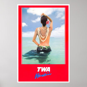 Hawaii Affisch TWA Resa Konst Hawaiiansk Flickastr