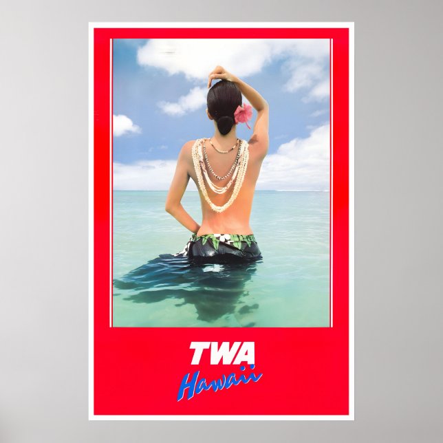Hawaii Affisch TWA Resa Konst Hawaiiansk Flickastr (Framsidan)
